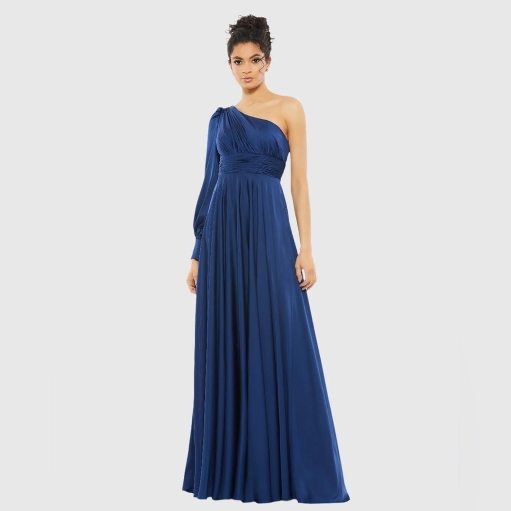 Mac Duggal 67866 Nwt One Shoulder Bishop Sleeve Flowy Gown
